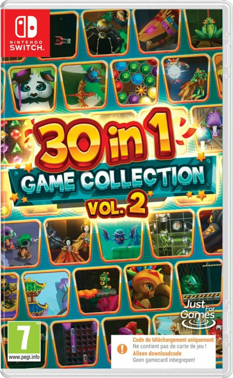 Nintendo Switch 30 In 1 Game Collection Vol 2 CODE-IN-A-BOX cover showcasing various colorful games.