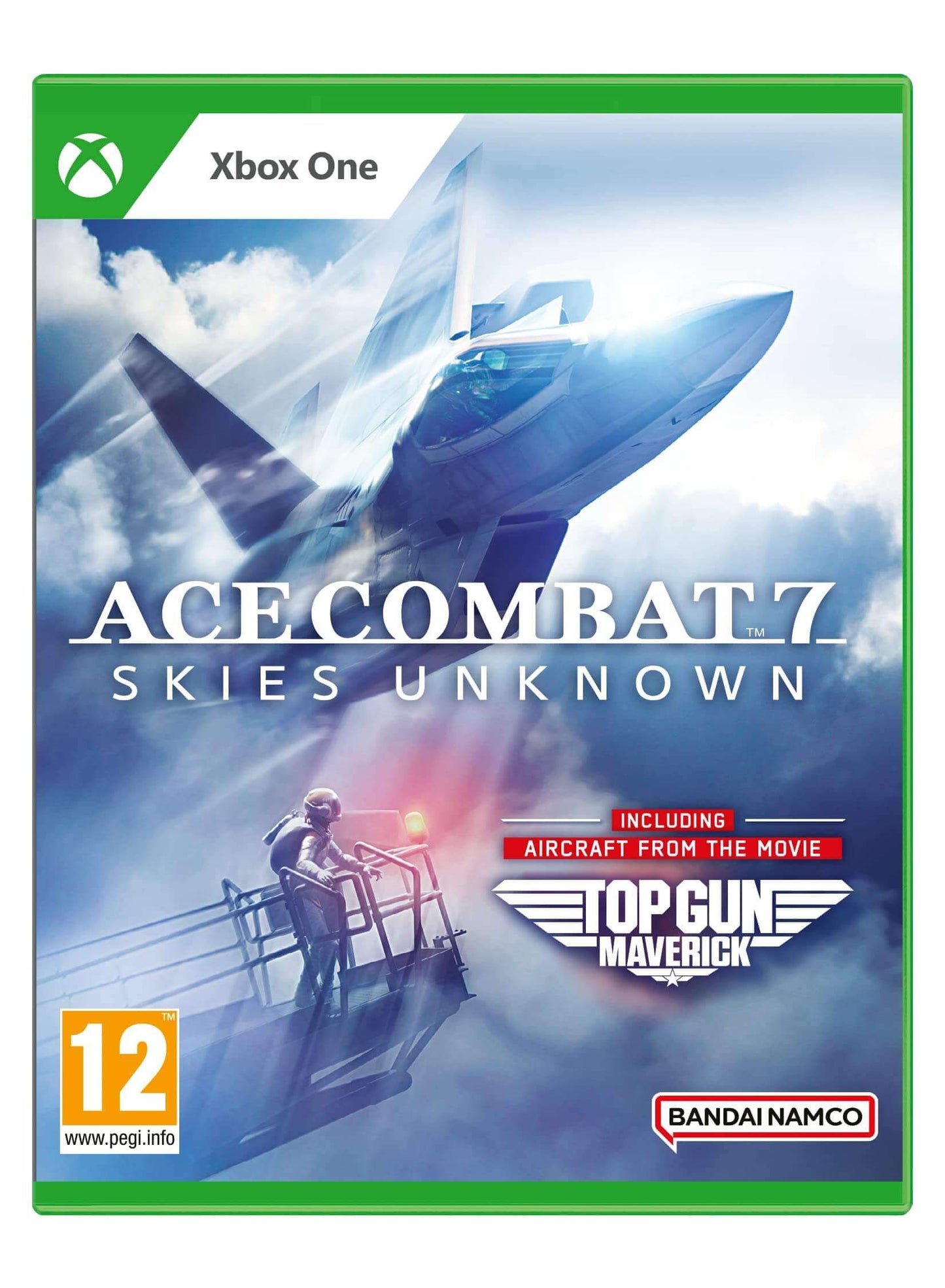 Ace Combat 7 Skies Unknown Top Gun Maverick Edition Xbox One cover with F-14 Tomcat aircraft.