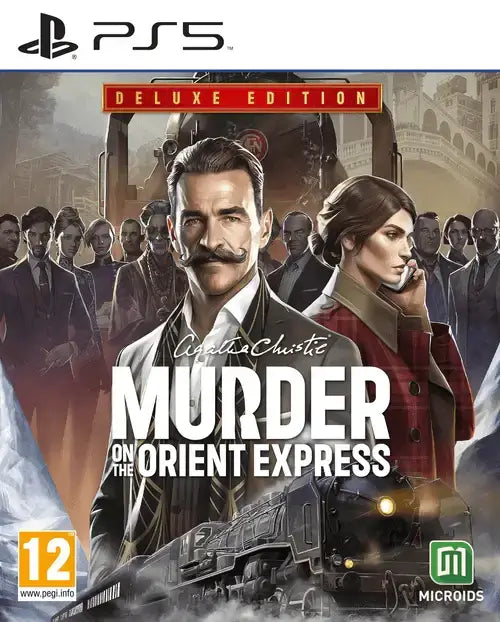 PS5 game cover for "Agatha Christie Murder on the Orient Express Deluxe Edition" featuring Hercule Poirot.