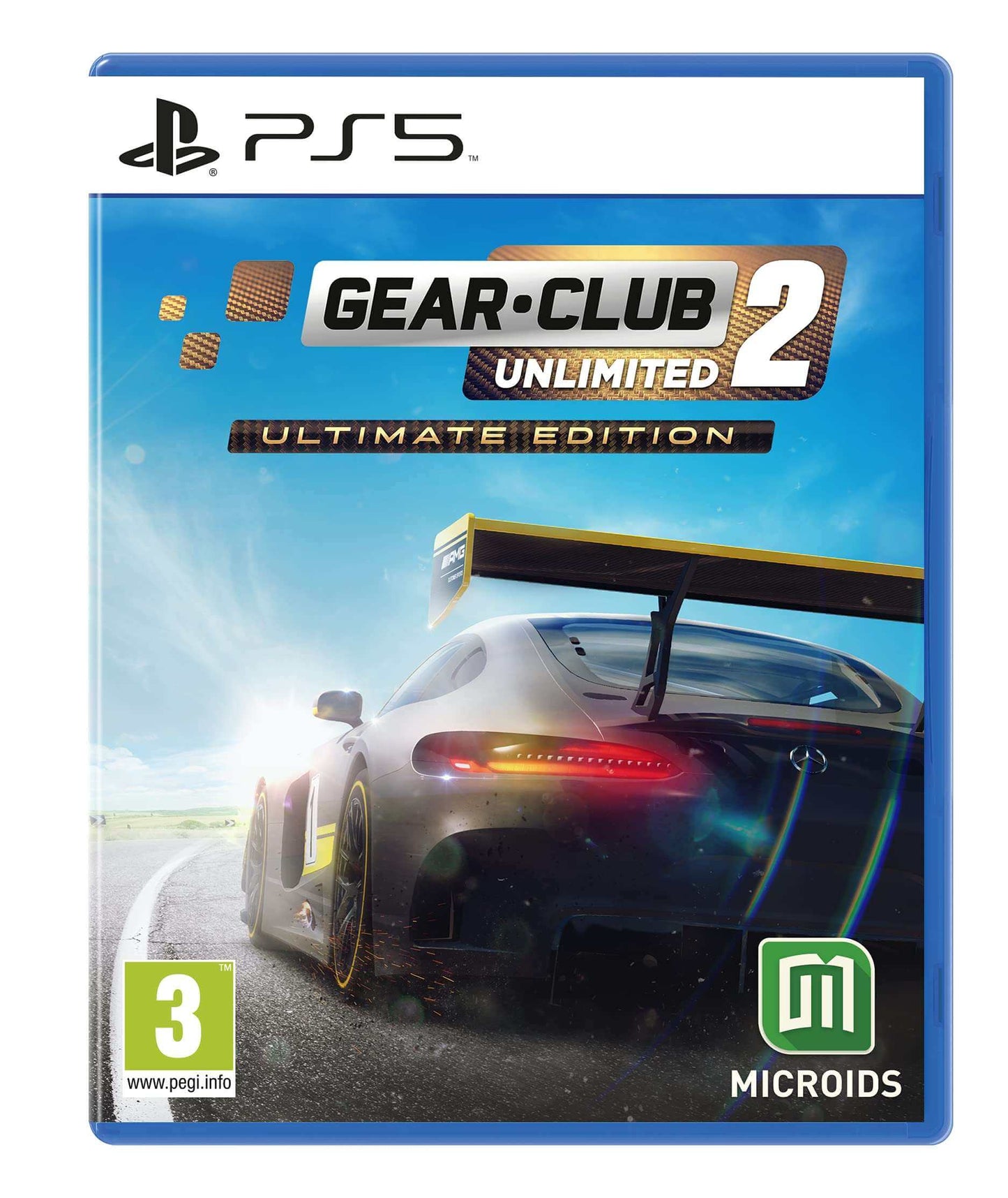 Gear Club Unlimited 2 Ultimate Edition for PS5 game cover featuring a sports car on a race track.