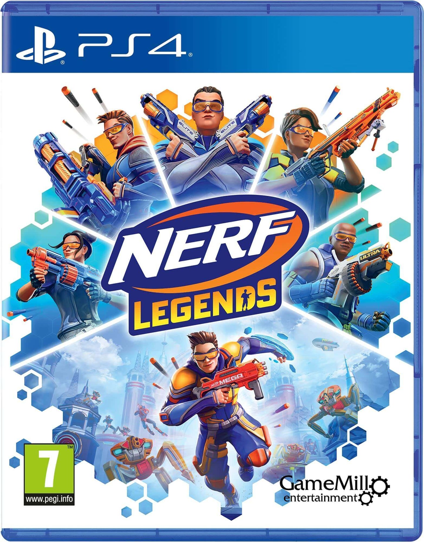 NERF Legends PS4 game cover with characters holding NERF blasters.