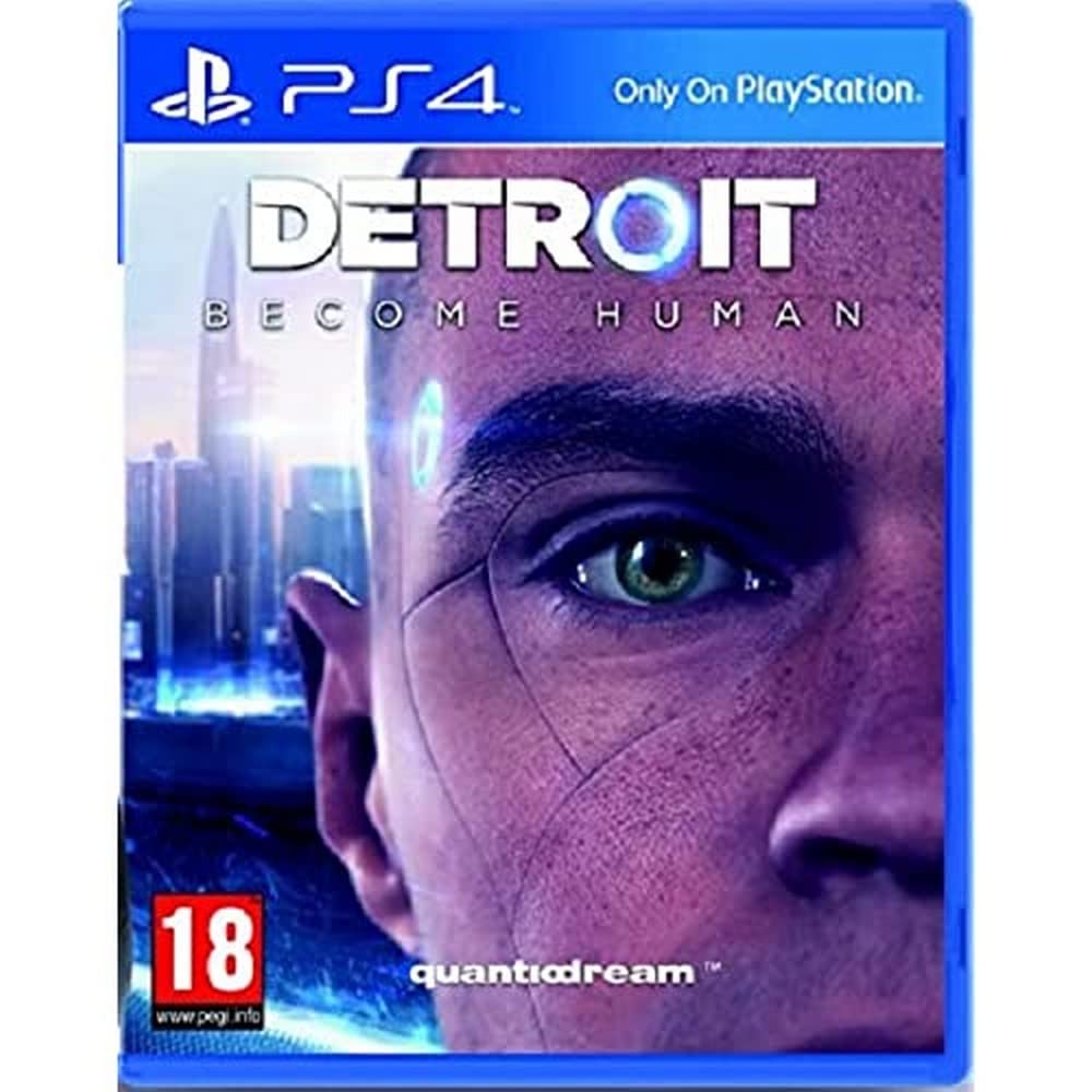 Detroit: Become Human PS4 game cover featuring an android in a futuristic Detroit.