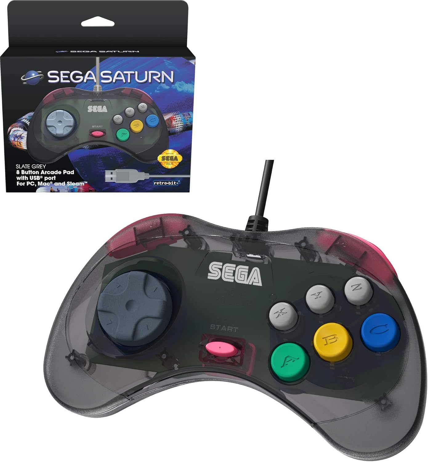 Retro-Bit SEGA Saturn USB Pad – Grey