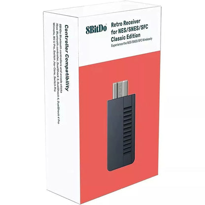 8BitDo Retro Receiver Bluetooth Adapter for NES SNES Mini packaging.