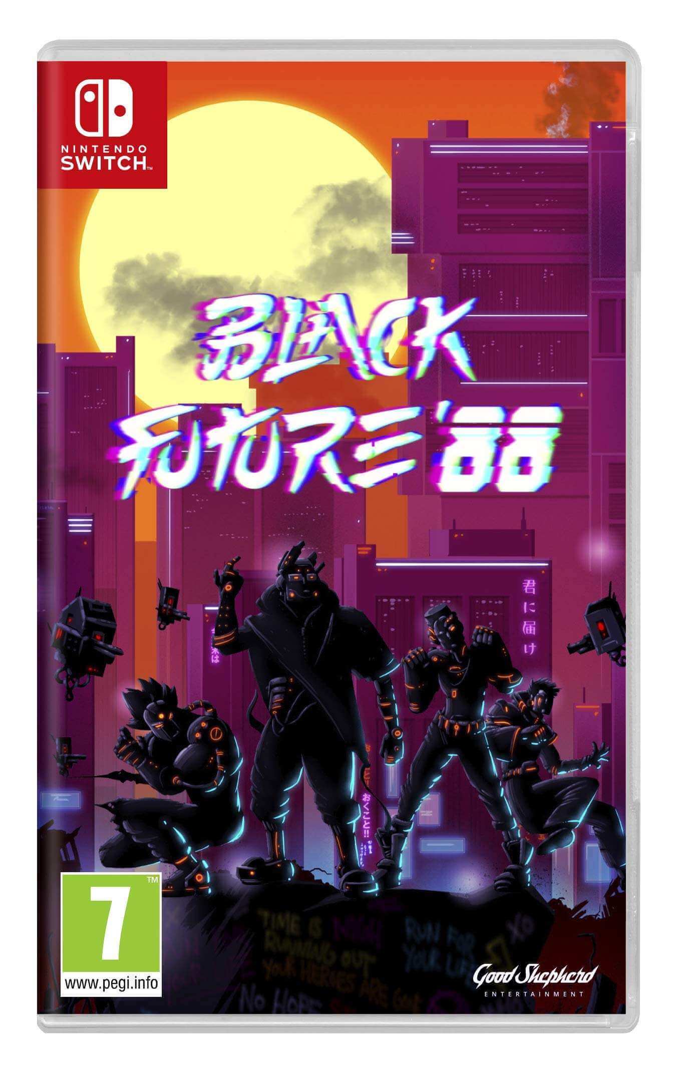 Black Future '88 Nintendo Switch cover featuring cyberpunk visuals and characters.