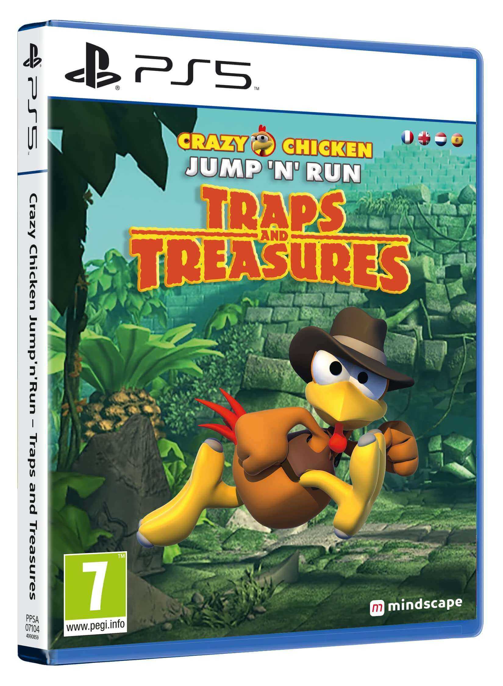 Crazy Chicken Traps and Treasures PS5 game cover featuring the adventurous chicken character.