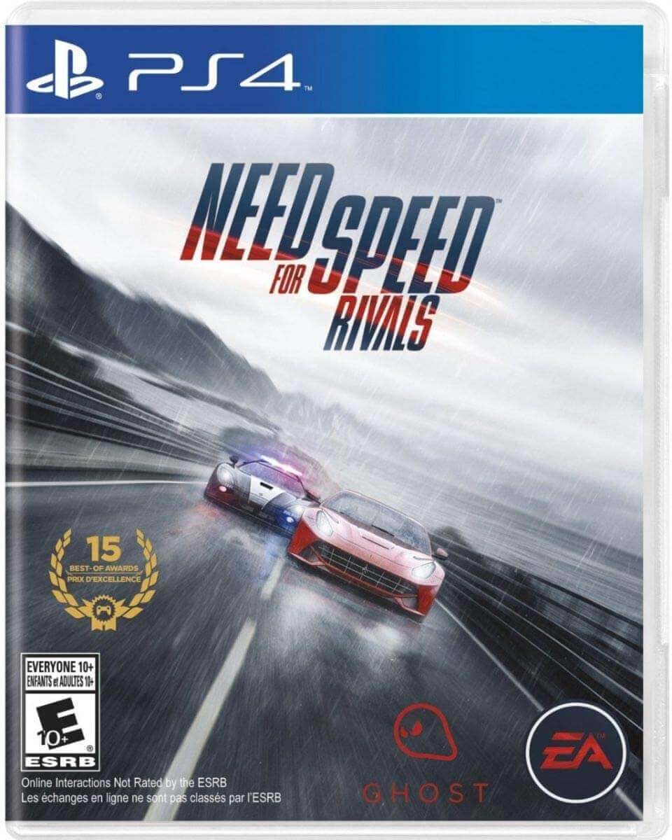 Need for Speed Rivals PS4 game cover featuring cars in a high-speed chase.