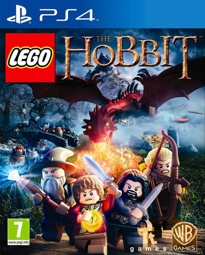 LEGO The Hobbit PS4 game cover featuring Bilbo Baggins, Gandalf, Thorin, and a dragon.