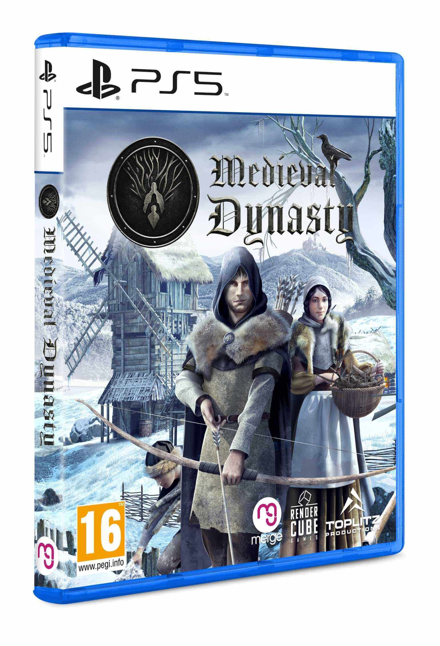 Medieval Dynasty PS5 game cover featuring medieval characters and a winter landscape.