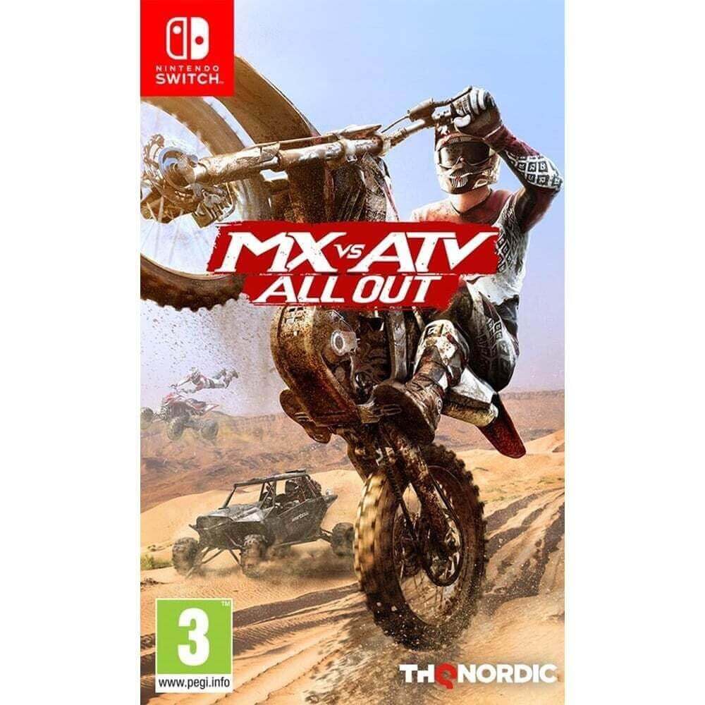 MX vs ATV: All Out Nintendo Switch game cover showing motocross and ATV racing action.