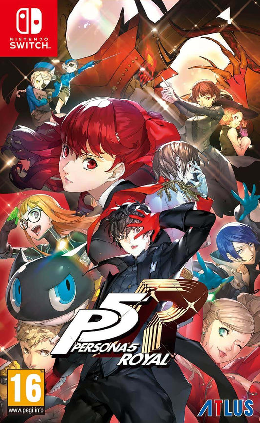 Persona Royal Nintendo Switch game cover featuring characters and action scenes.