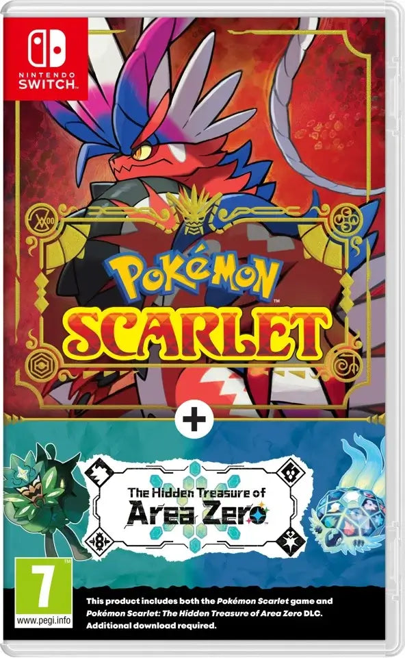 Pokemon Scarlet + The Hidden Treasure of Area Zero for Nintendo Switch game cover.